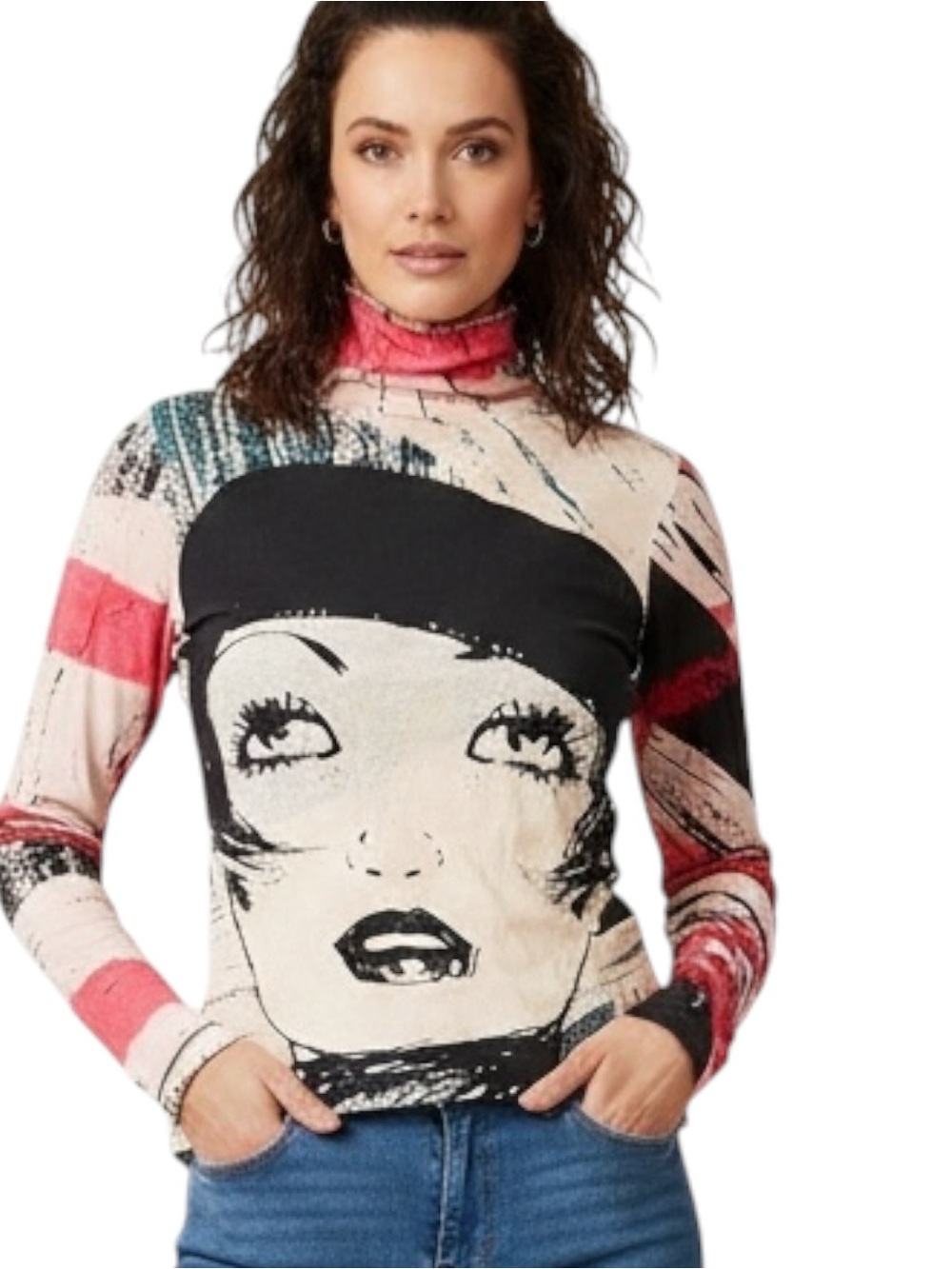 Custo Barcelona Sz 1 Bold Graphic Vintage Long-sleeve Lightweight Turtleneck|EUC
